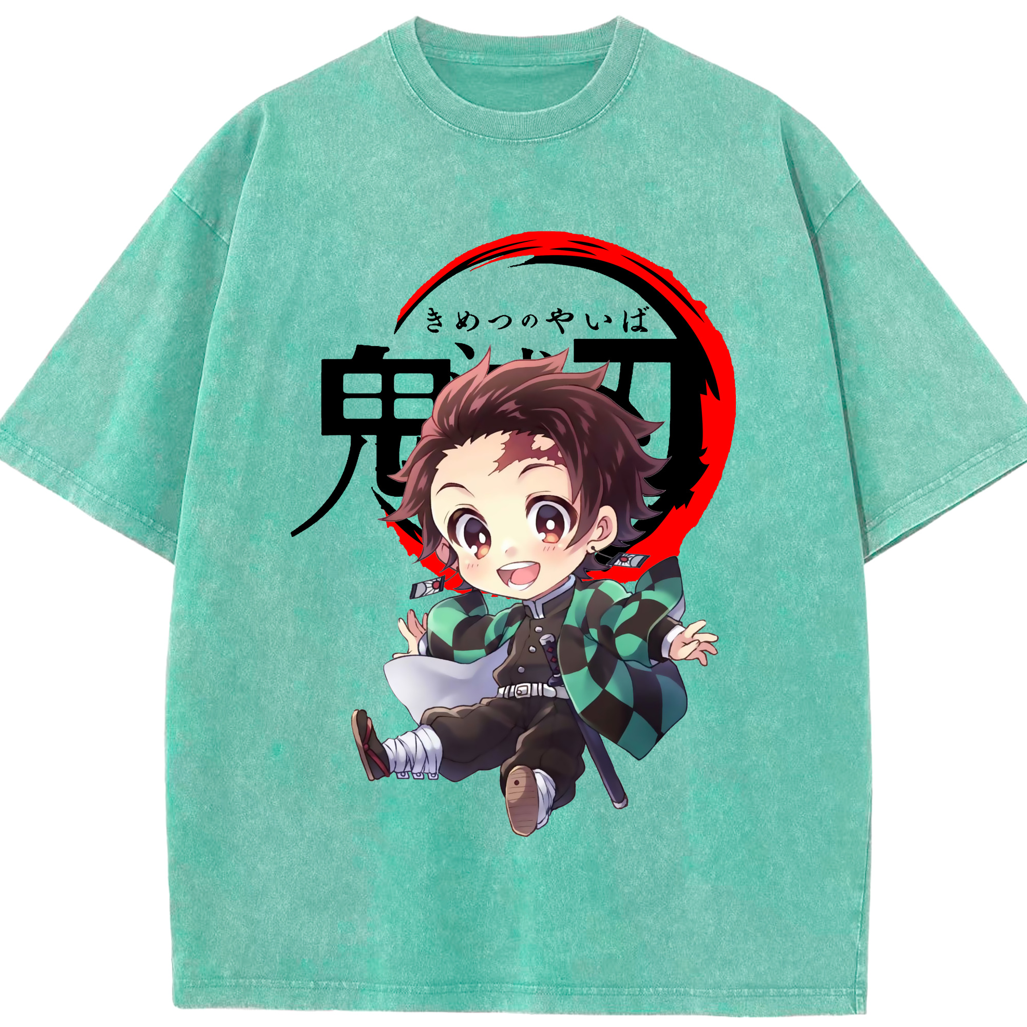 （画像用） 鬼滅の刃 竈門 炭治郎／かまど たんじろう Kamado Tanjirou 綿100% ヴィンテージ風 半袖Tシャツ（フロントプリント）